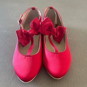 Janie and Jack Bright Red Bow T-Strap Girls Dress Shoes
